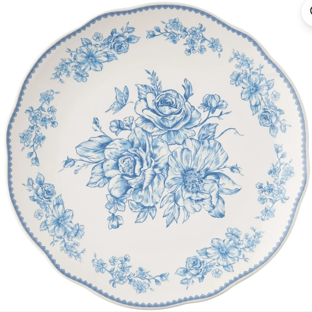 💕 2025 4 Pack Pioneer Woman Agatha Blue and White Floral Dinner Plates